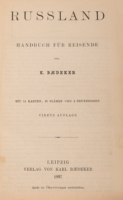 Fourth edition of Baedker's Russland guide, with map of Poland before title page.