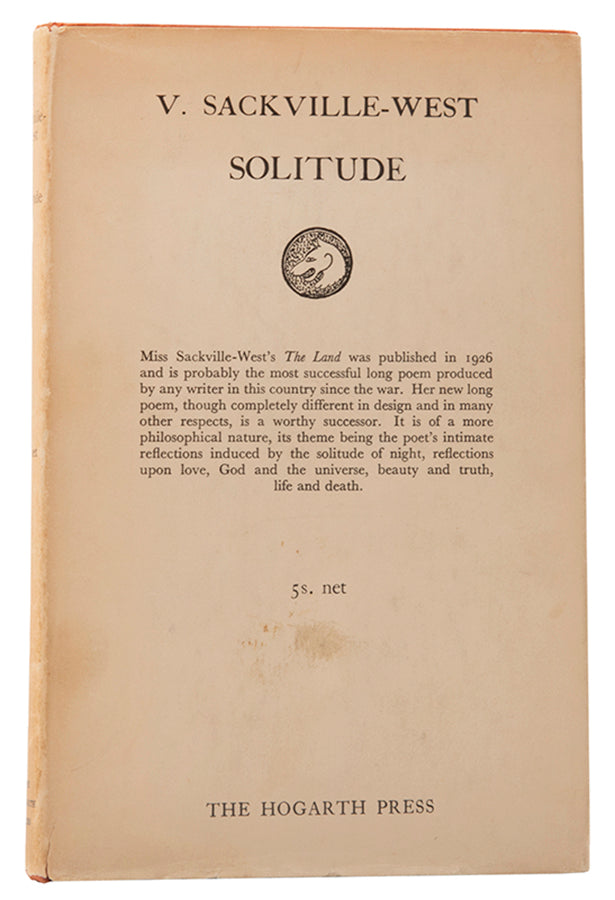 First edition of Solitude by Vita Sackville-West in the dustjacket, published by The Hogarth Press in 1938.