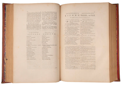 A finely bound example of the 1710 edition of the eleven extant comedies of Aristophanes, printed in Greek and Latin.