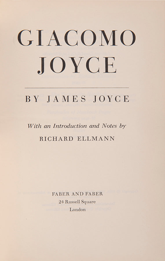The first UK edition of Giacomo Joyce, but James Joyce, published in London in 1968.