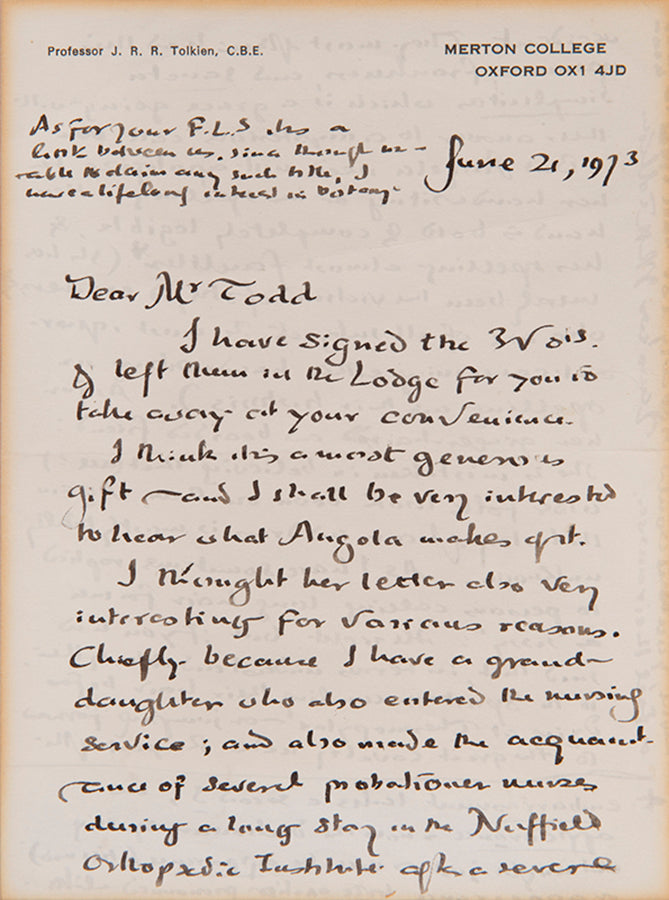 Autograph letter signed by J.R.R. Tolkien | Shapero Rare Books