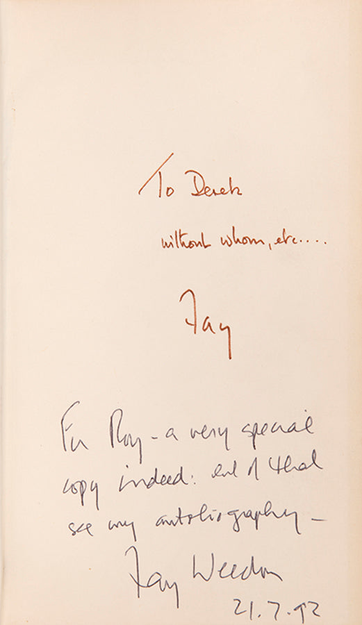 Inscribed first edition of The Fat Woman's Joke by Fay Weldon, together with the signed 1966 typescript.