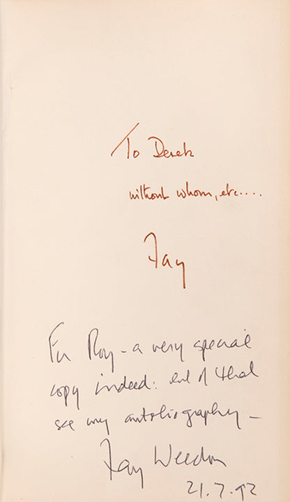 Inscribed first edition of The Fat Woman's Joke by Fay Weldon, together with the signed 1966 typescript.