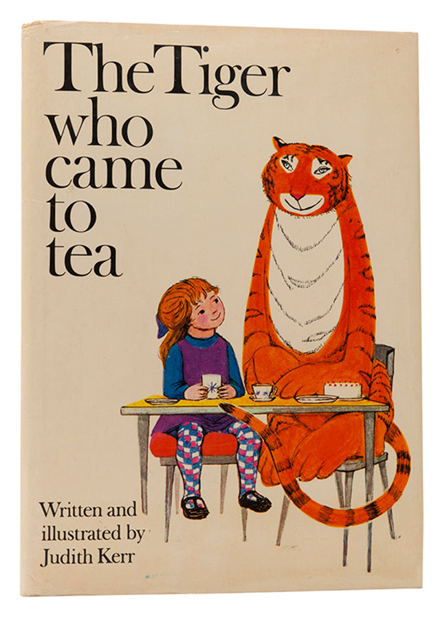 Rare in the dust-jacket, The Tiger who came to Tea was Judith Kerr's first book; Her preparatory sketches for the work are now held by the British Library