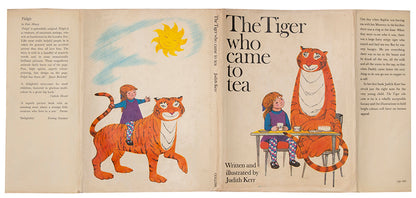 Rare in the dust-jacket, The Tiger who came to Tea was Judith Kerr's first book; Her preparatory sketches for the work are now held by the British Library