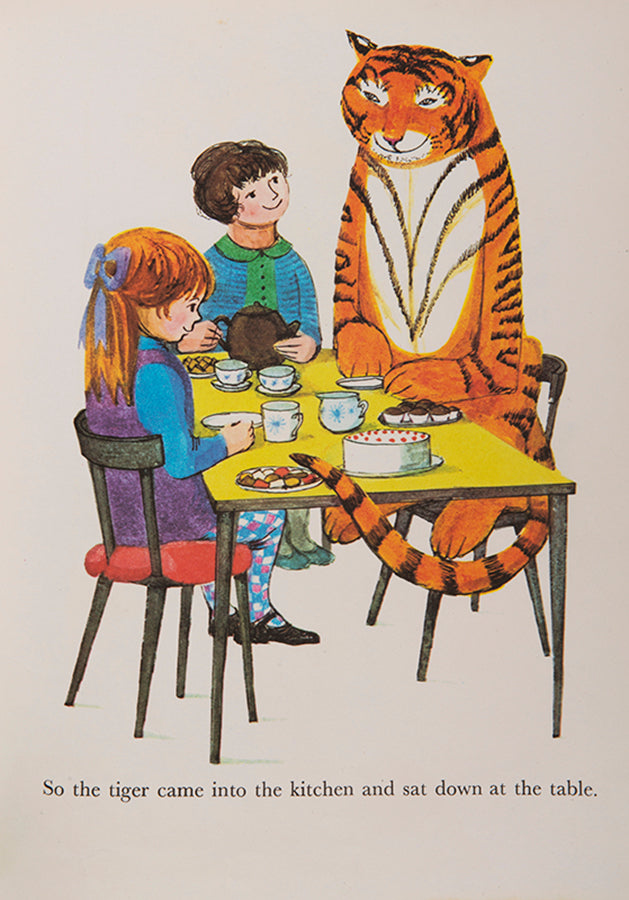 Rare in the dust-jacket, The Tiger who came to Tea was Judith Kerr's first book; Her preparatory sketches for the work are now held by the British Library