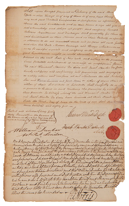 A power of attorney appointing New York based merchants to handle the business affairs of the Mendes da Costa family in America, 1785, signed
