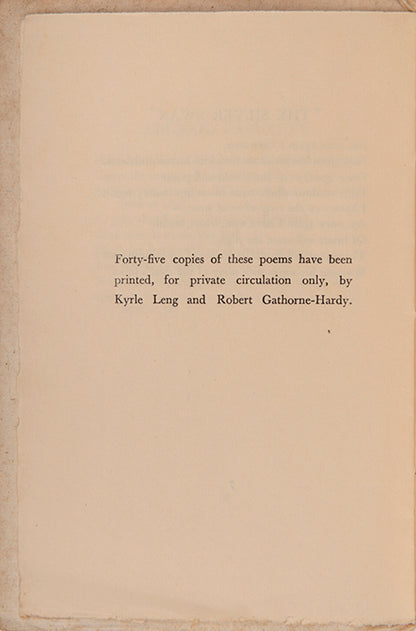 First edition, sole printing, of Seven Poems Written in War-Time by R. Gathorne-Hardy. One of only 45 copies.