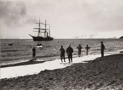 Classic Herbert Ponting photograph from Captain Scott's Terra Nova expedition (1910-1913), showing the Terra Nova lying off the Barne Glacier.