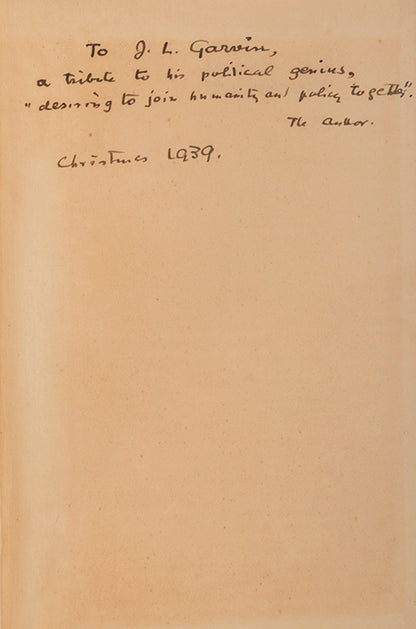 A presentation copy of Moses Beer's Inquiry into Physiocracy, inscribed by the author to the British journalist J. L. Garvin.