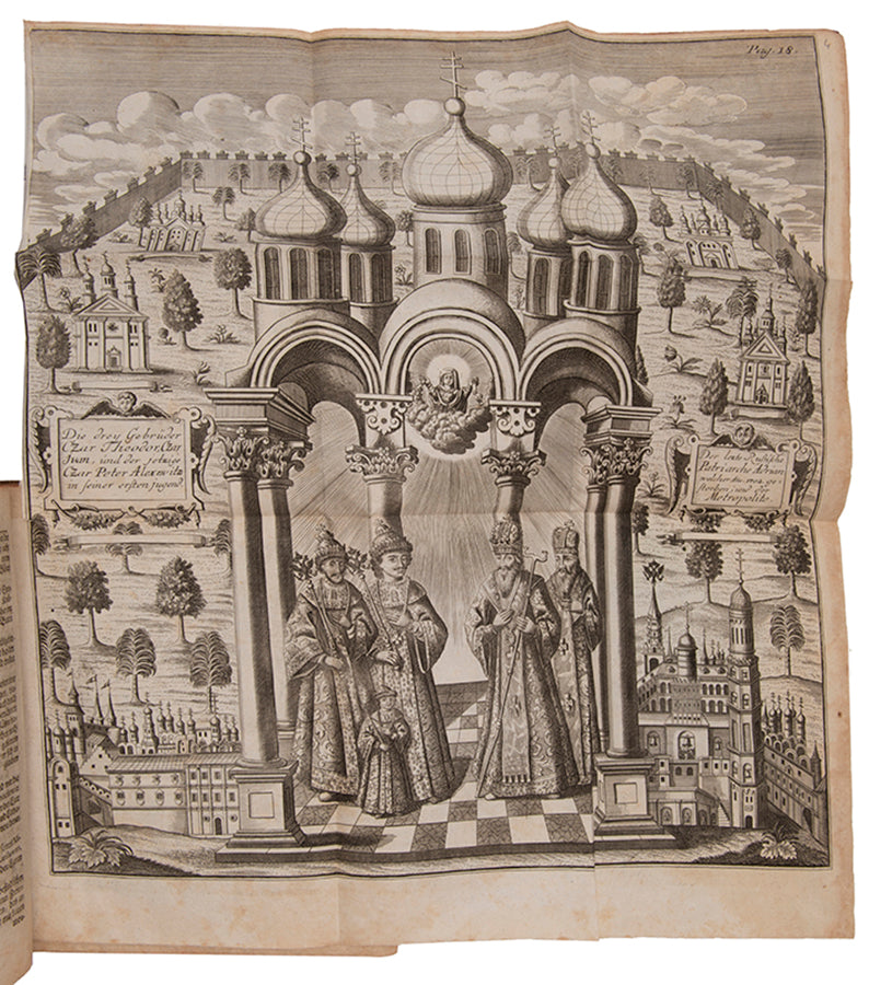 An important contemporary description of the developments of Russia under Peter the Great, with an early plan of the new city of St Petersburg.