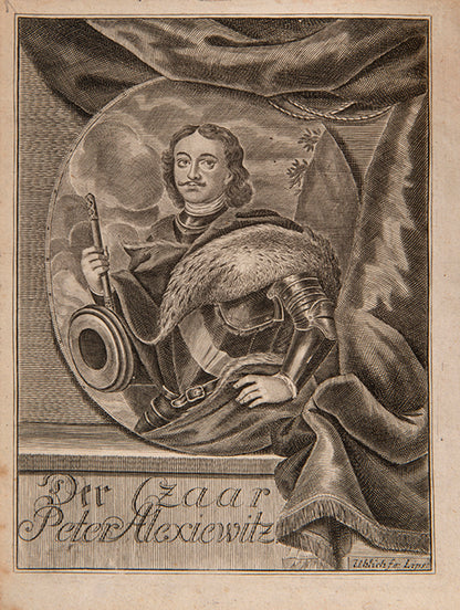An important contemporary description of the developments of Russia under Peter the Great, with an early plan of the new city of St Petersburg.