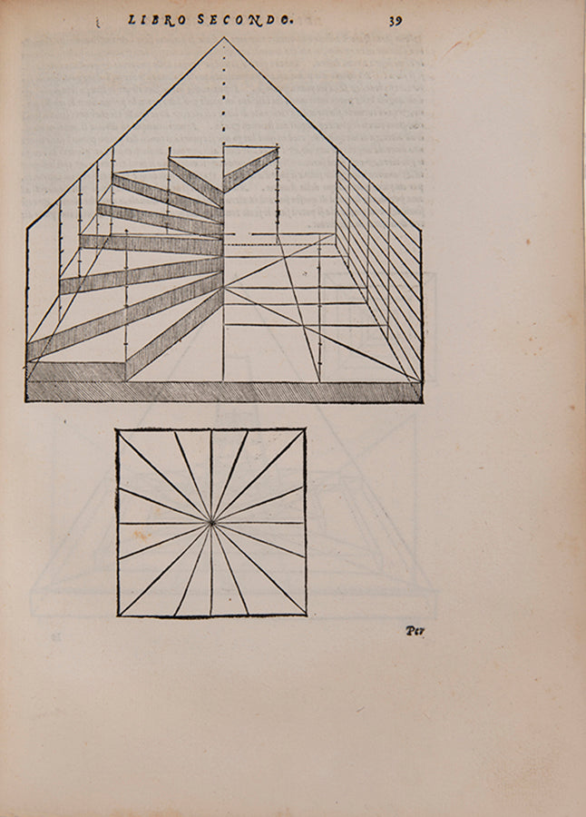The first quarto edition of Sebastiano Serlio's Libro Primo to Qvinto, bound with the Libro Estraordinario, an illustrated introduction to architecture.
