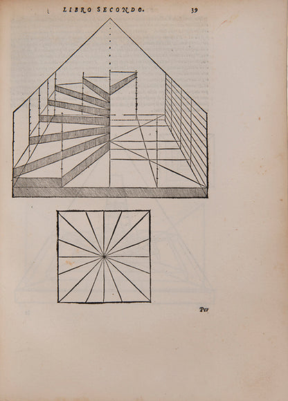 The first quarto edition of Sebastiano Serlio's Libro Primo to Qvinto, bound with the Libro Estraordinario, an illustrated introduction to architecture.