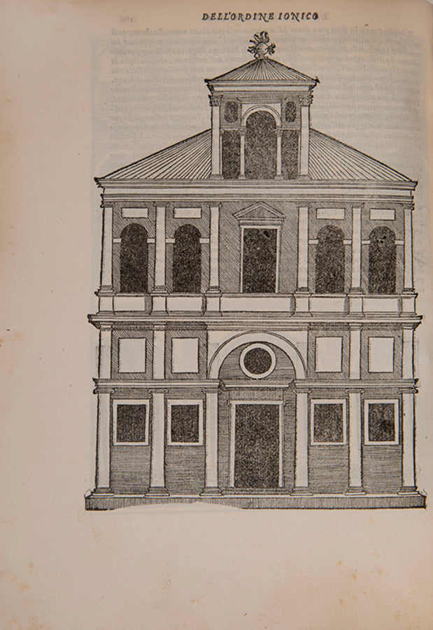 The first quarto edition of Sebastiano Serlio's Libro Primo to Qvinto, bound with the Libro Estraordinario, an illustrated introduction to architecture.