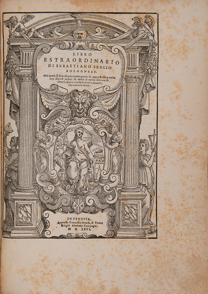 The first quarto edition of Sebastiano Serlio's Libro Primo to Qvinto, bound with the Libro Estraordinario, an illustrated introduction to architecture.
