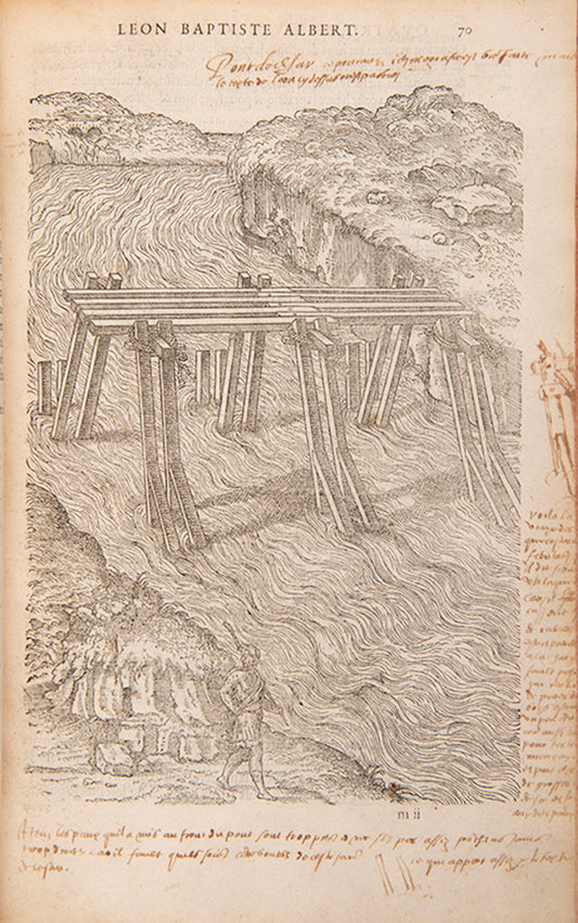 The first edition in French of Leon Battista Alberti's monumental work of architectural theory, De re aedificatoria, with contemporary annotations in pen.