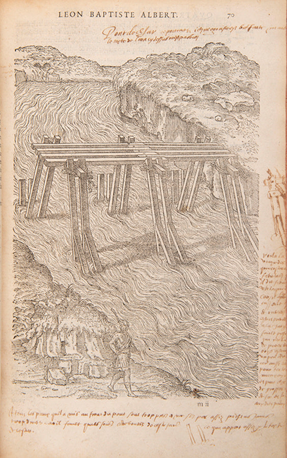 The first edition in French of Leon Battista Alberti's monumental work of architectural theory, De re aedificatoria, with contemporary annotations in pen.