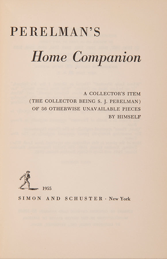 First edition of Perelman's Home Companion by S.J. Perelman, inscribed by the author to his mother.