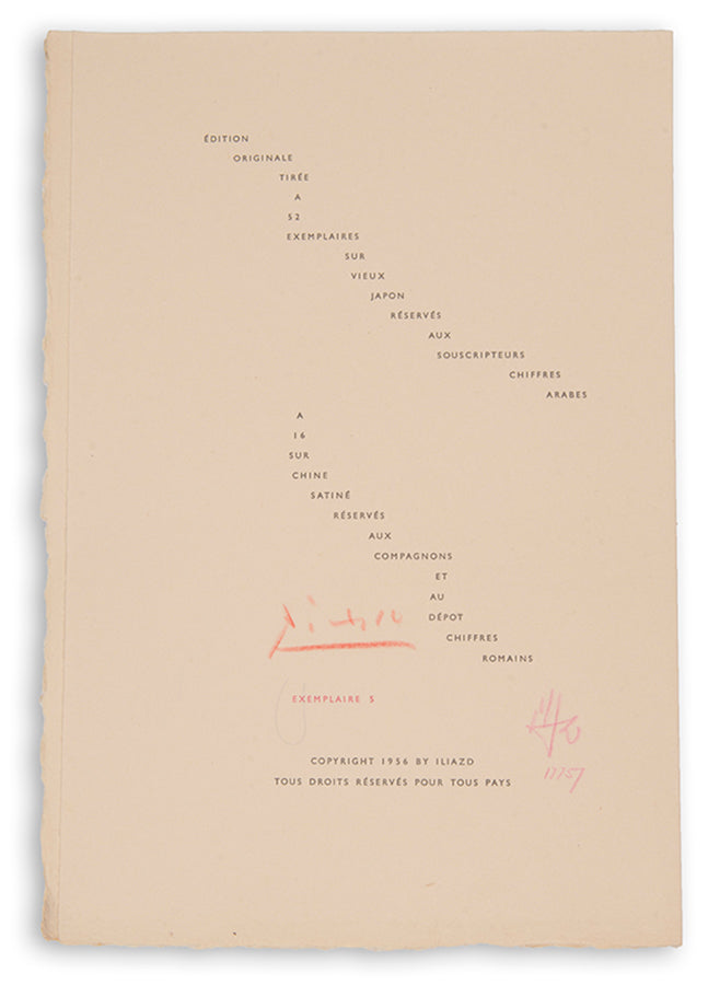 One of 52 copies of Chevaux de minuit, one of Picasso and Iliazd's most successful collaborations. 