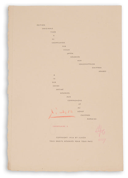 One of 52 copies of Chevaux de minuit, one of Picasso and Iliazd's most successful collaborations. 