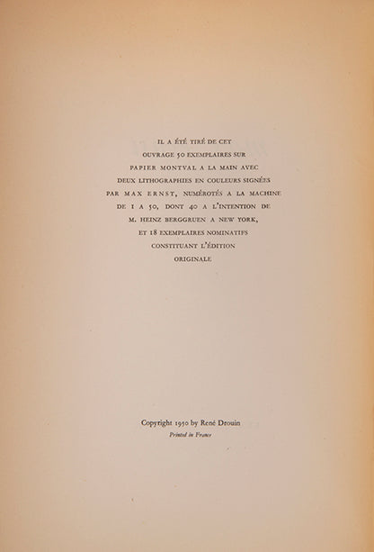 Limited edition of Max Ernst by Joe Bousquet and Michel Tapie, inscribed by Max Ernst and Dorothea Tanning.