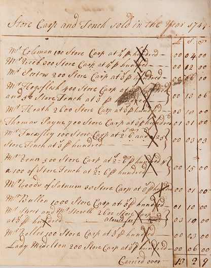A fascinating manuscript account book being a reocrd of fish farming in Georgian England