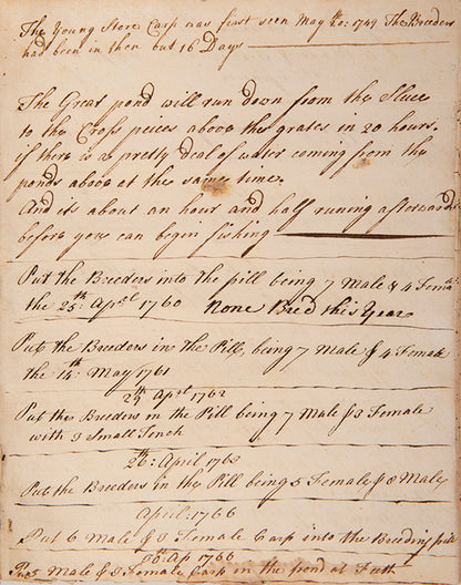 A fascinating manuscript account book being a reocrd of fish farming in Georgian England