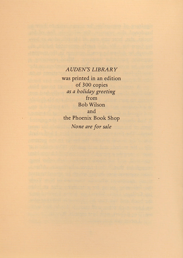 First edition of Auden's Library by Robert A. Wilson, one of 300 copies.