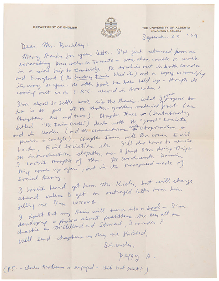 First edition, association copy of The Edible Woman by Margaret Atwood, with autograph letter.