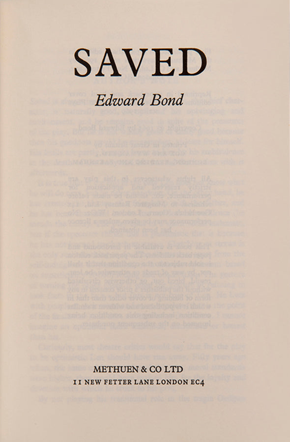 First hardback edition of Saved by Edward Bond, with 3 autograph postcards from the author to Ian Hamilton.