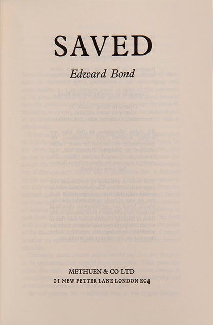 First hardback edition of Saved by Edward Bond, with 3 autograph postcards from the author to Ian Hamilton.