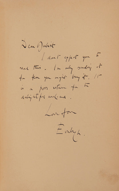 First US edition of Ninety-Two Days by Evelyn Waugh, inscribed by the author to his close friend Lady Juliet Duff.