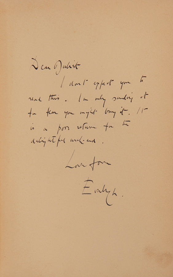 First US edition of Ninety-Two Days by Evelyn Waugh, inscribed by the author to his close friend Lady Juliet Duff.
