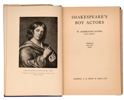 First edition of Shakespeare's Boy Actors by W. Robertson Davies, in the scarce dustjacket.