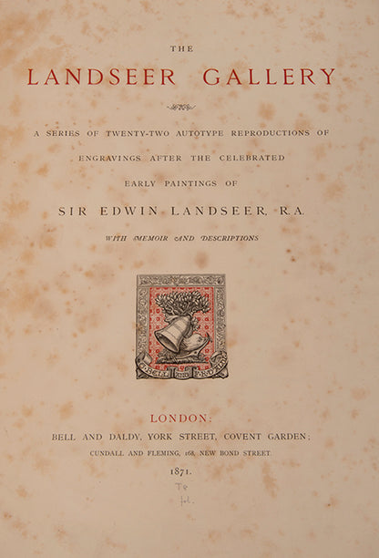 A handsome copy of this retrospective of the animal painter Edwin Landseer's popular works, with provenance for the earls of Portsmouth.