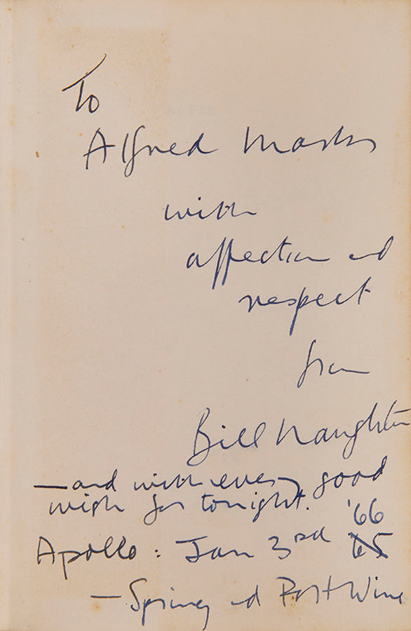 First edition of Alfie by Bill Naughton, inscribed by the author to the actor Alfred Marks.