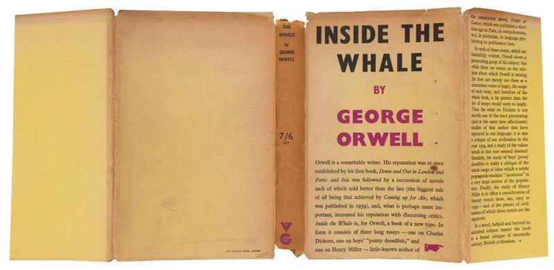 First edition of Inside the Whale by George Orwell, with the uncommon dustjacket.