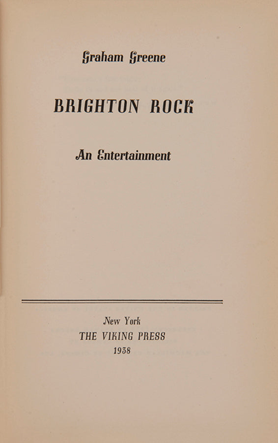 The first edition, publisehd in New York, of Graham Greene's murder-thriller Brigton Rock, with original pictorial dustjacket by George Salter.