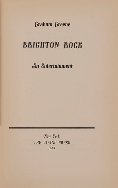 The first edition, publisehd in New York, of Graham Greene's murder-thriller Brigton Rock, with original pictorial dustjacket by George Salter.