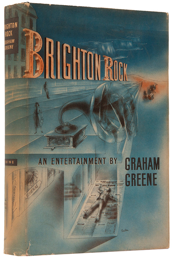 The first edition, publisehd in New York, of Graham Greene's murder-thriller Brigton Rock, with original pictorial dustjacket by George Salter.