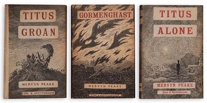 A set of three first editions from Mervyn Peake's Gorenghast trilogy, comprising Titus Groan, Gormenghast, and Titus Alone