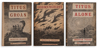A set of three first editions from Mervyn Peake's Gorenghast trilogy, comprising Titus Groan, Gormenghast, and Titus Alone