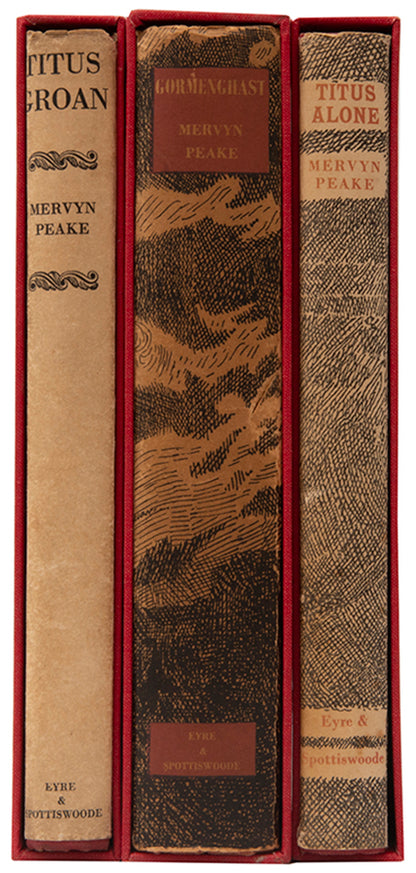 A set of three first editions from Mervyn Peake's Gorenghast trilogy, comprising Titus Groan, Gormenghast, and Titus Alone