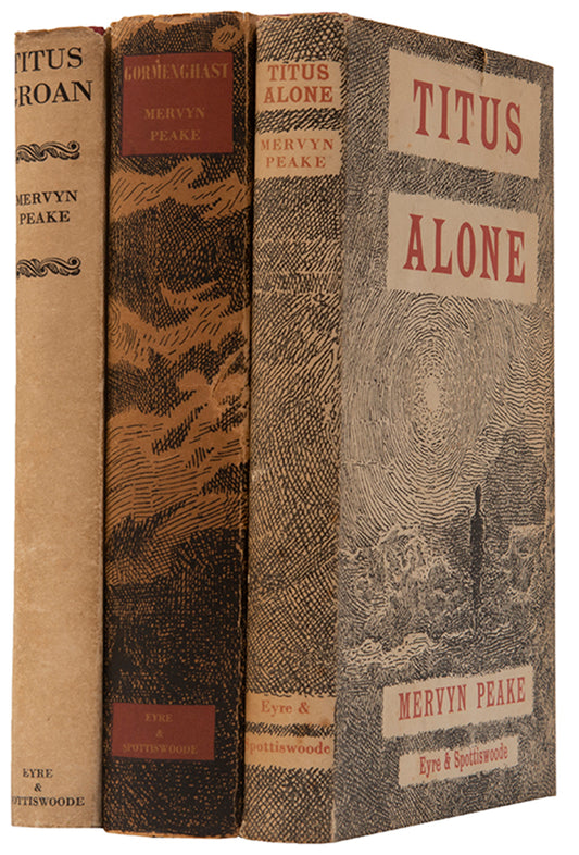 A set of three first editions from Mervyn Peake's Gorenghast trilogy, comprising Titus Groan, Gormenghast, and Titus Alone