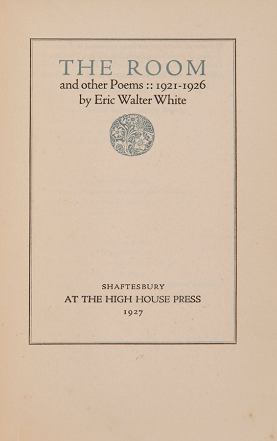 First edition of The Room by Eric Walter White, inscribed by the author to the German film director Lotte Reiniger.