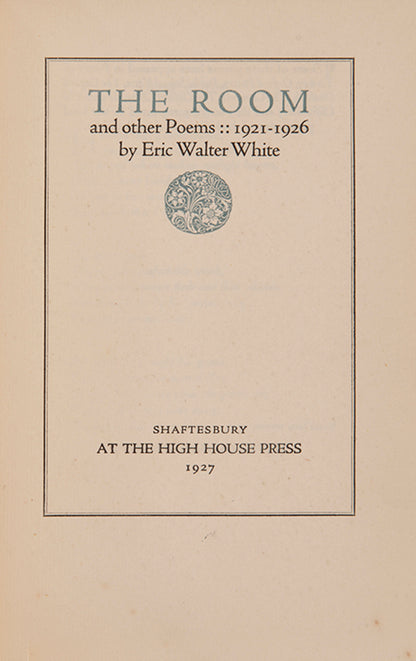 First edition of The Room by Eric Walter White, inscribed by the author to the German film director Lotte Reiniger.