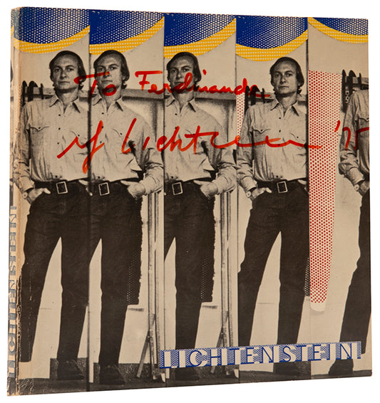 Richly illustrated catalogue for Lichtenstein's exhibition Dessins sans bande. Inscribed on the cover, 'To Ferdinande Roy Lichtenstein '75.' 