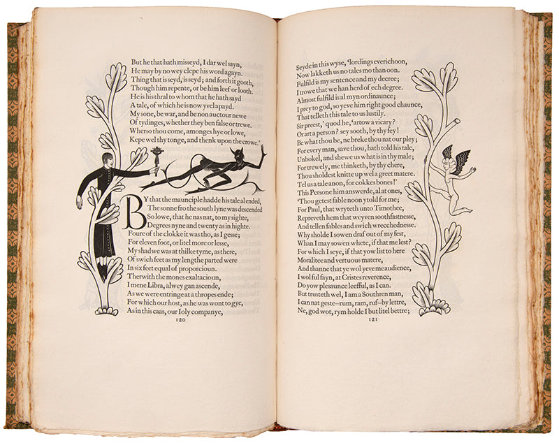Limited edition of The Canterbury Tales by Geoffrey Chaucer, published by The Golden Cockerel Press and illustrated by Eric Gill.