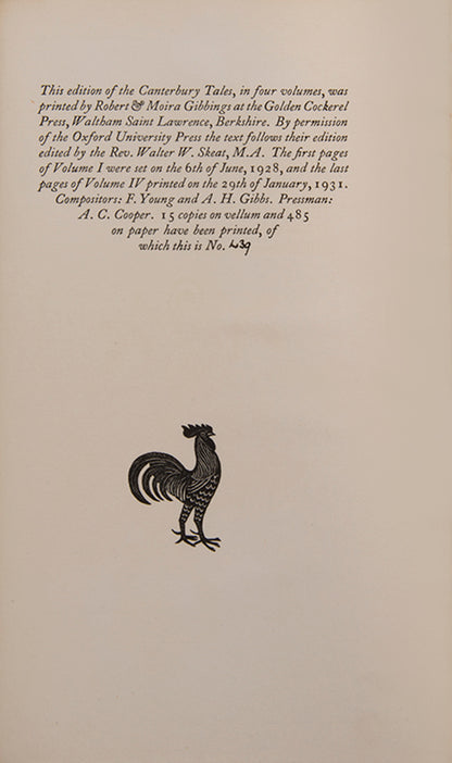 Limited edition of The Canterbury Tales by Geoffrey Chaucer, published by The Golden Cockerel Press and illustrated by Eric Gill.